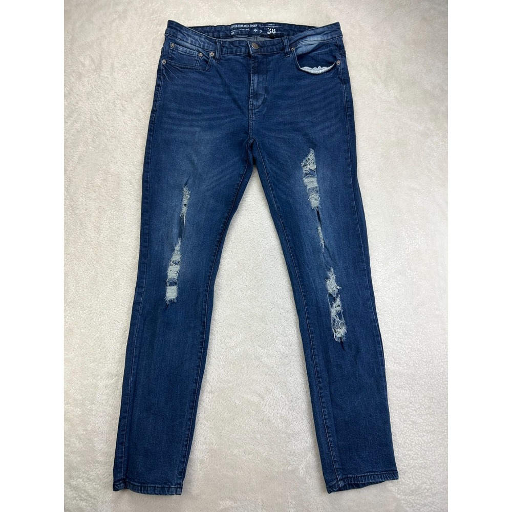 LRG Skinny Jeans Womens 38 Dark Blue Denim Distressed Modern Mid Rise Stretch